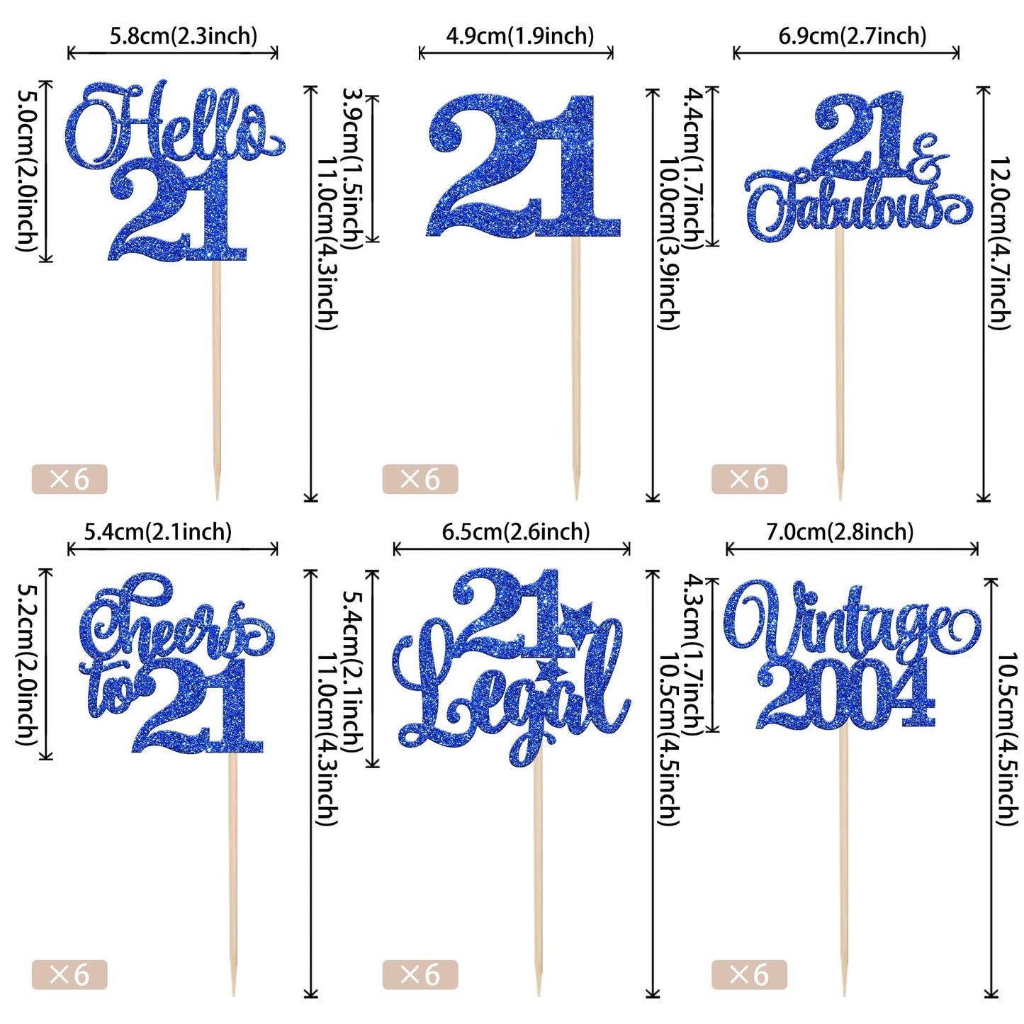 Rssta i 24 Pack Cupcake Toppers Glitter Blue - Twenty One Cheers to 21 Years Cake Decorations for 21st Birthday Party Supplies