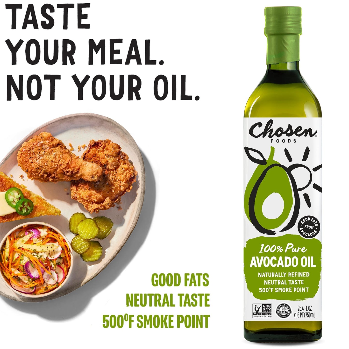 Chosen Foods 100% Pure Avocado Oil, Keto and Paleo Diet Friendly, Kosher Oil for Baking, High-Heat Cooking, Frying, Homemade Sau