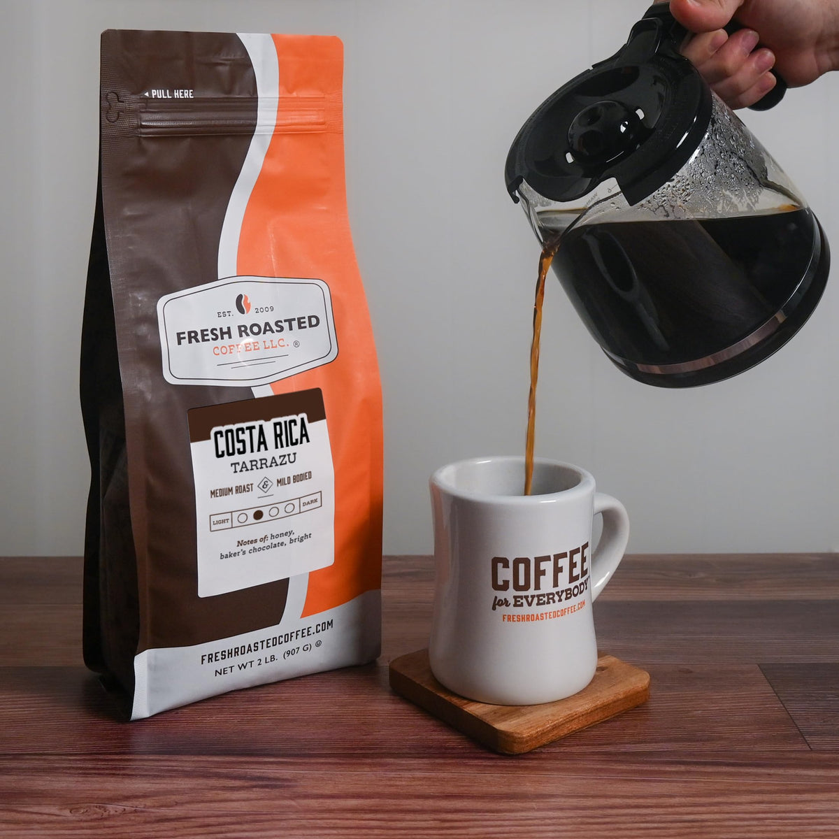 Fresh Roasted Coffee, Costa Rican Tarrazu, 2 lb (32 oz), Medium Roast, Kosher, Ground