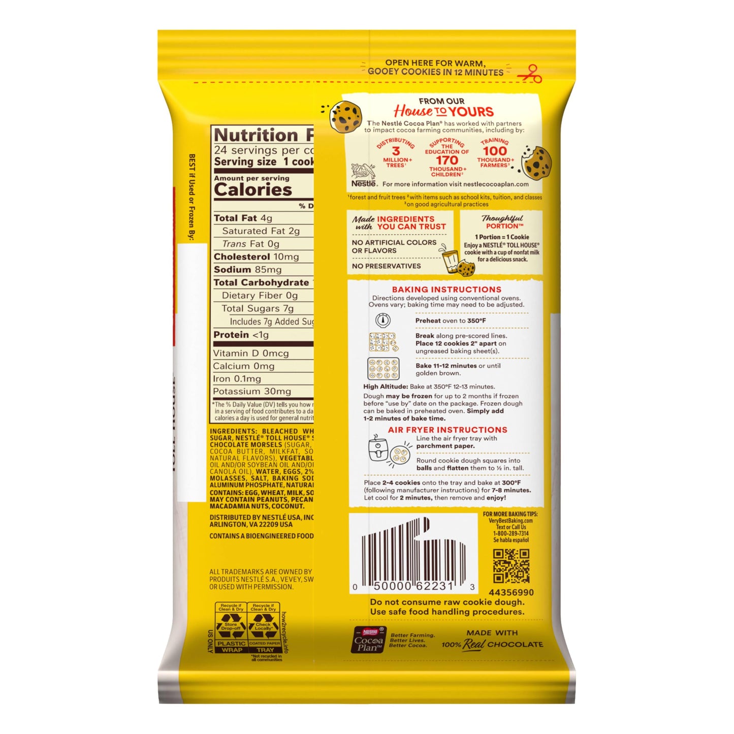 Nestle Toll House Chocolate Chip Cookie Dough with 100% Real Chocolate Chips - 2 Dozen Ready To Bake Just Like Homemade Chocolat