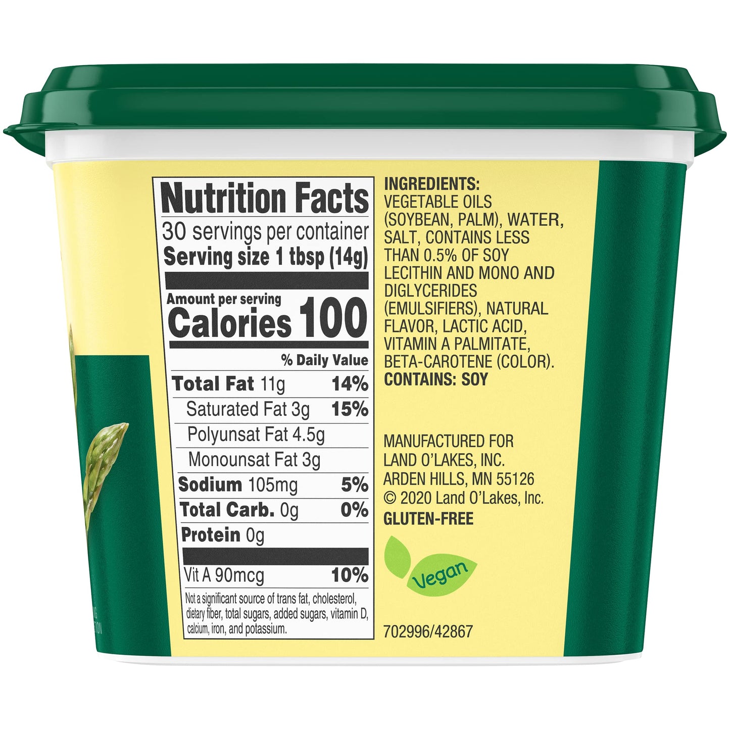 Land O Lakes Plant-Based Creamy Spread, Vegan & Gluten-Free, Spreadable, 15 oz tub