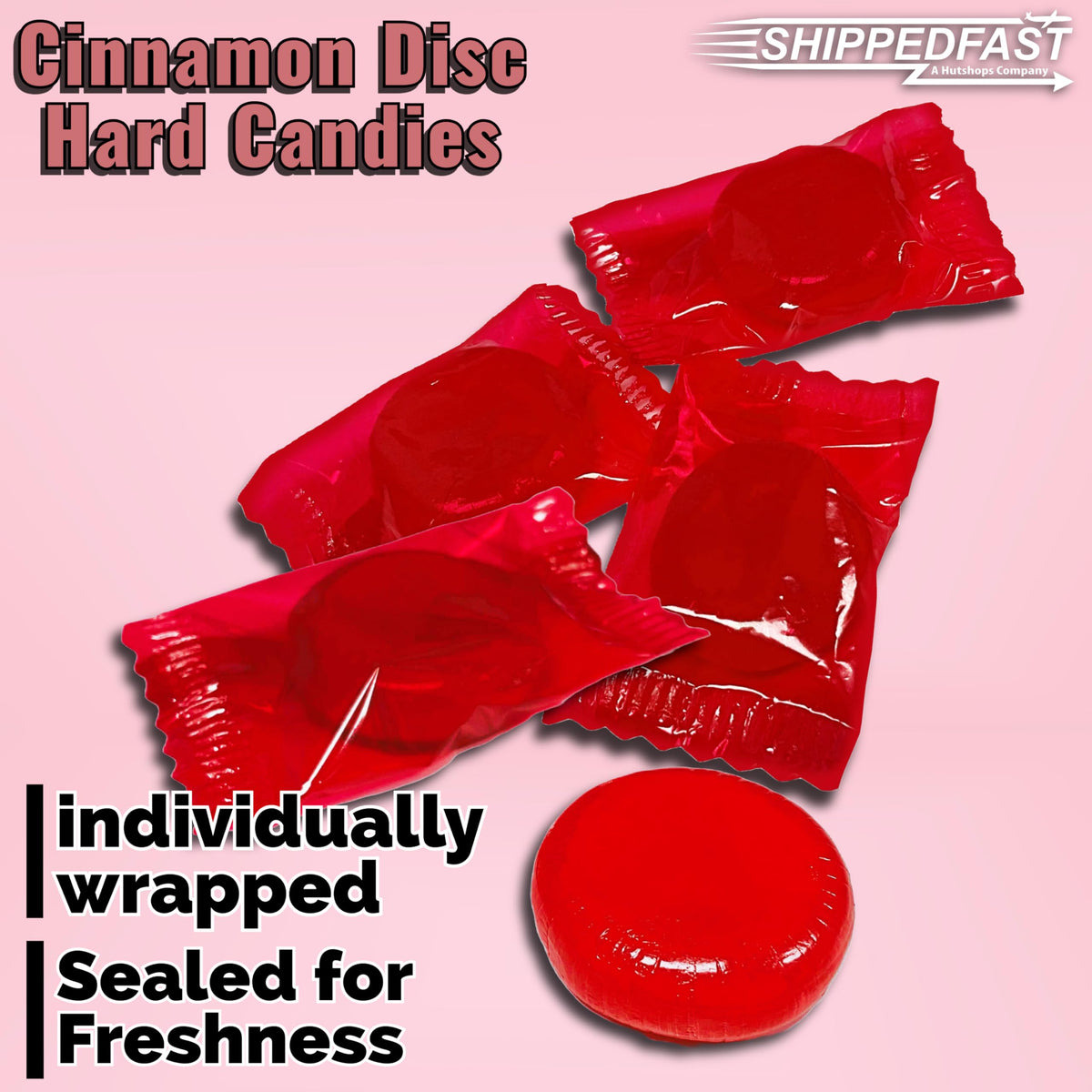 Shippedfast Cinnamon Discs Hard Candies - Individually Wrapped Red Cinnamon Candy Disks, 3 Pound Bag