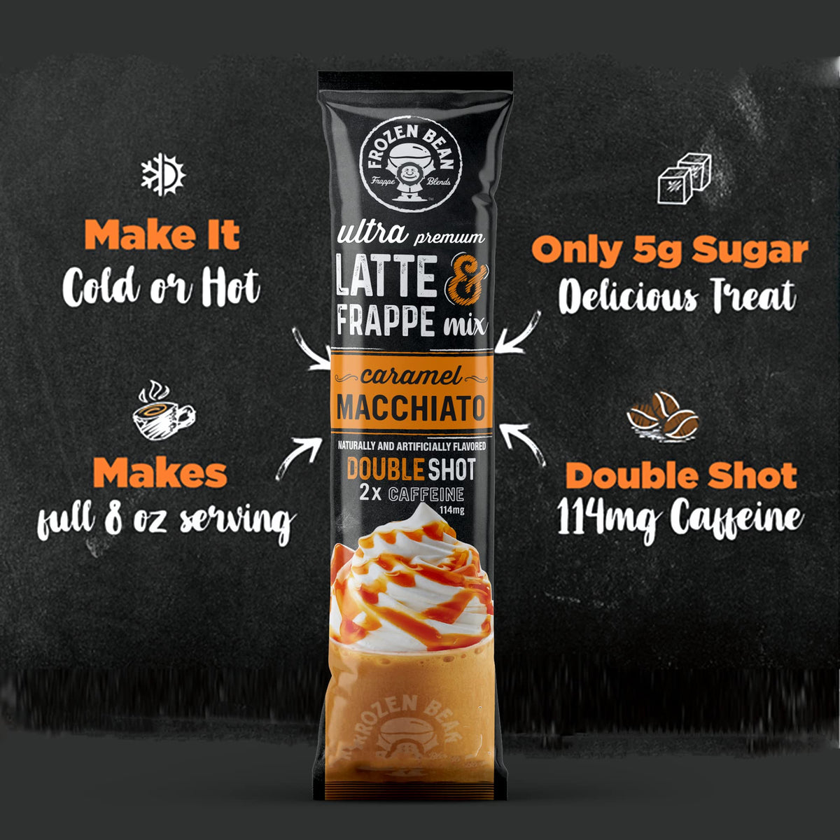 The Frozen Bean - Vanilla Bean Coffee Frappe & Latte Instant Mix With Arabica Coffee, Double Caffiene, Low Sugar - For Hot, Iced