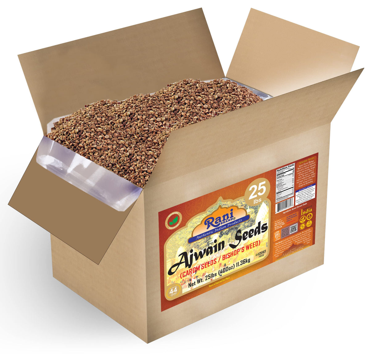 Rani Ajwain Seeds (Carom) Whole Spice, 25 lbs Bulk Box, All Natural, Vegan, Gluten Friendly, NON-GMO, Kosher, Indian Origin