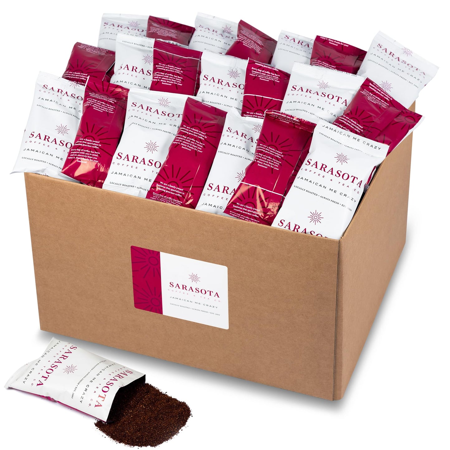 SARASOTA COFFEE & TEA CO. Bulk Ground Coffee Packs | Jamaican Me Crazy Flavor | 1.75 Oz Bags, 100 Count