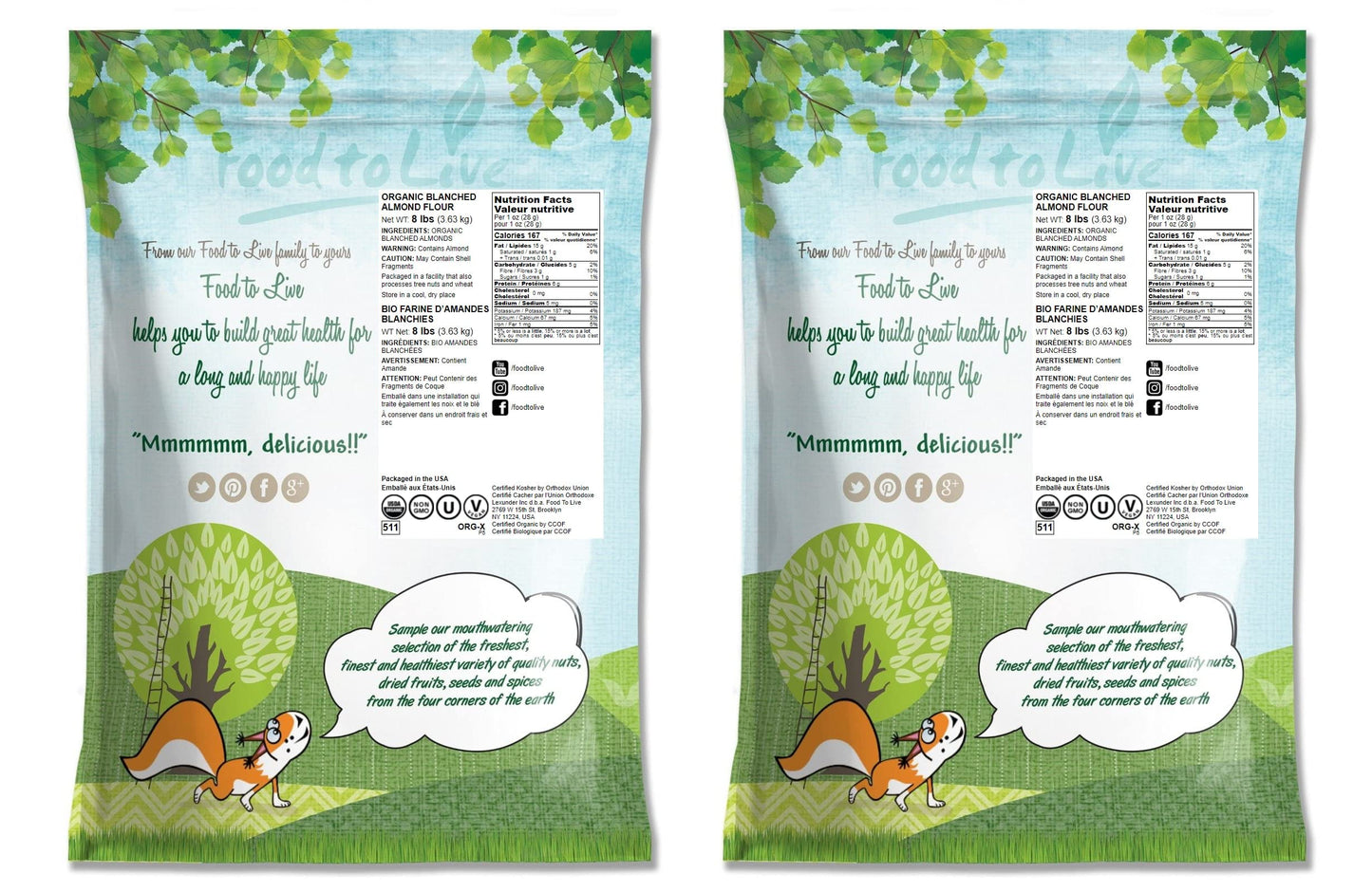Food To Live Organic Almond Flour, 16 Pounds - Extra Fine Blanched Prime Meal, Non-Gmo, Low Carb, Culinary Grade, Kosher, Keto,