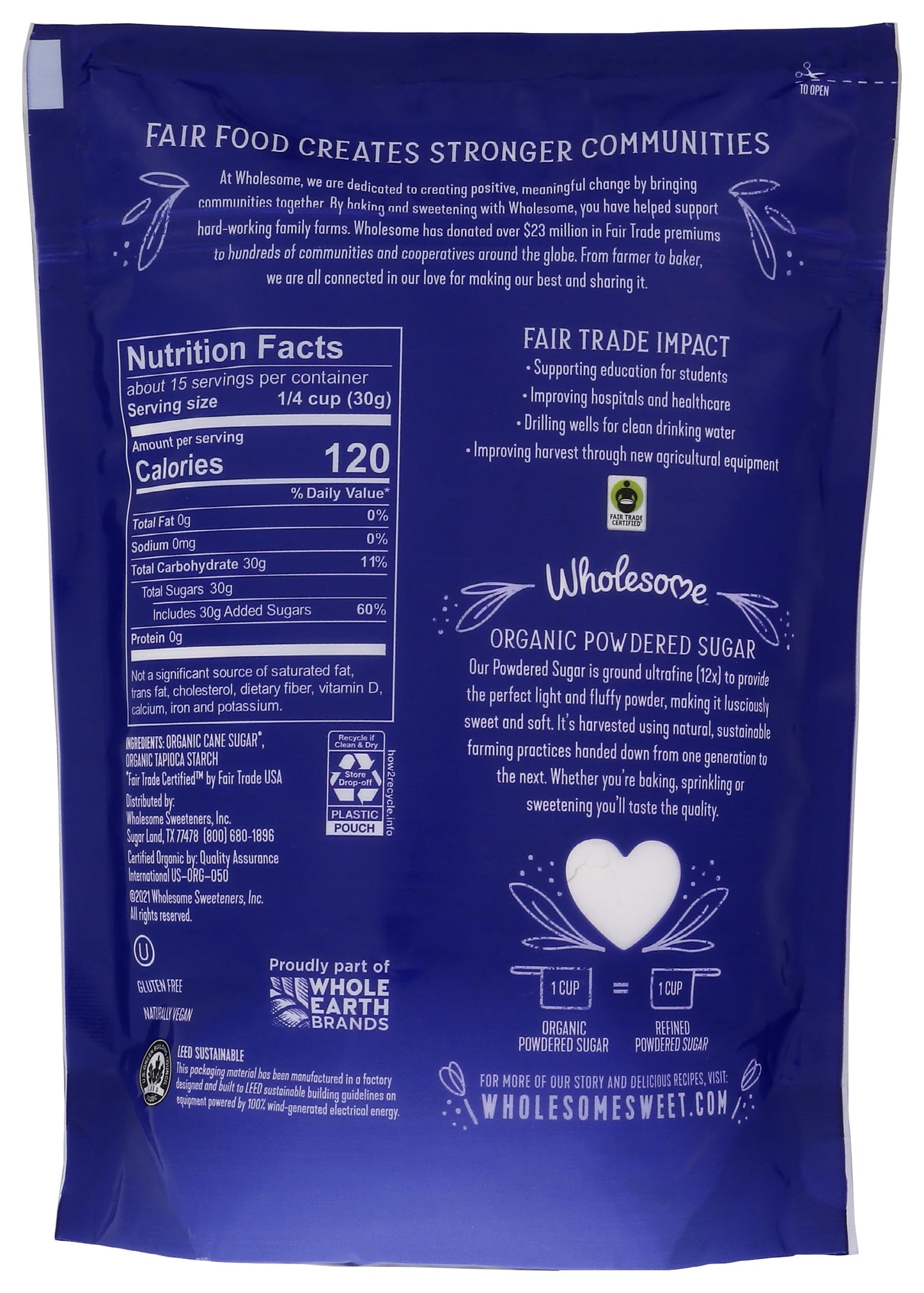 Wholesome Powdered Sugar, Fair Trade Organic, 16 oz (1 lb), White