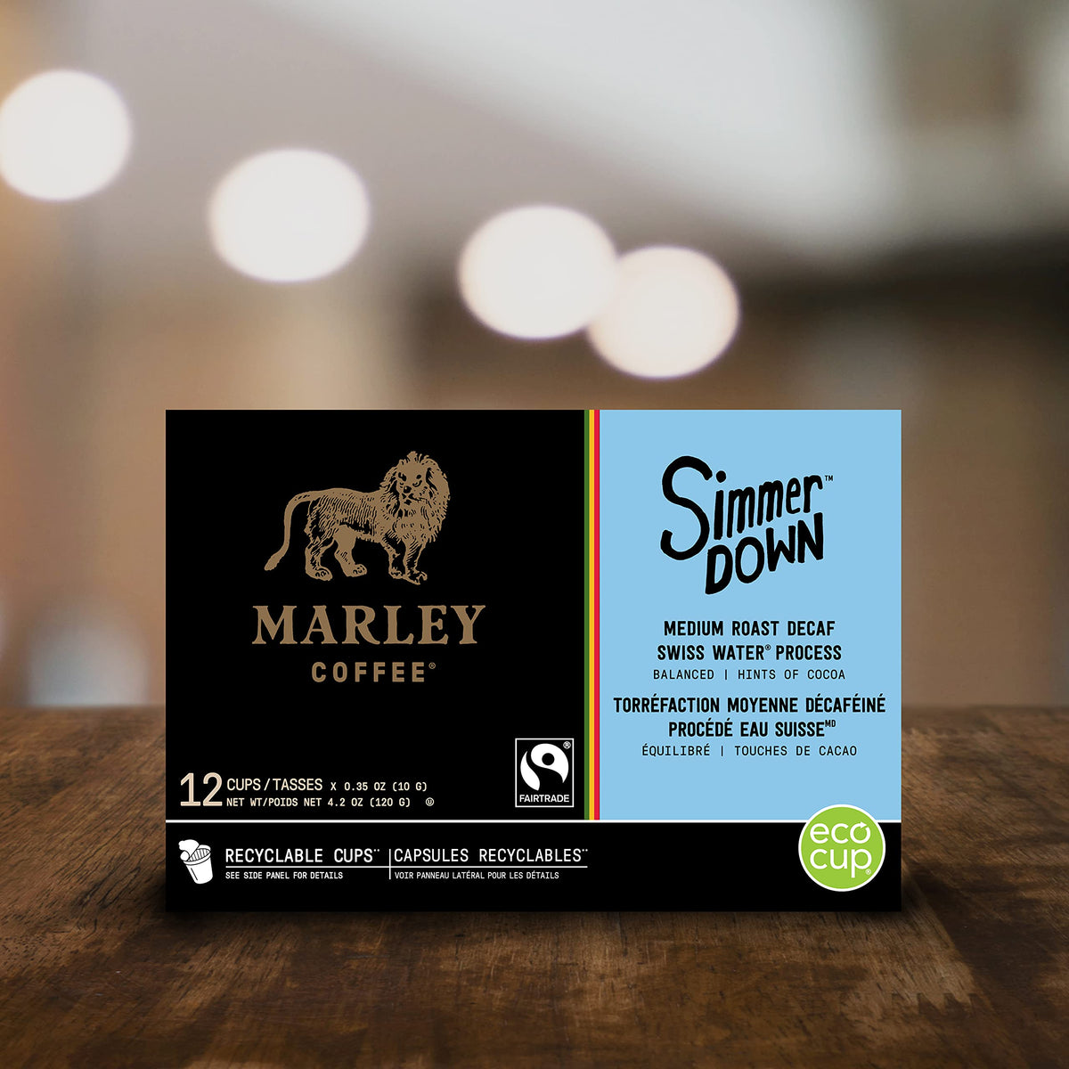 Marley Coffee Simmer Down Decaf, Swiss Water Process, Medium Roast Coffee, Keurig K-Cup Brewer Compatible Pods, 12 Count (Pack O