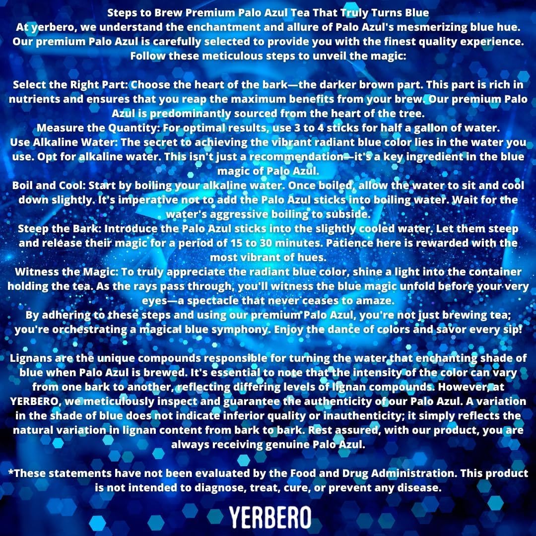 YERBERO Palo Azul Powder Herbal Tea, 1 Lb (453g), Makes 60+ Cups, Resealable Bag, 100% Natural, Non-GMO, Blue