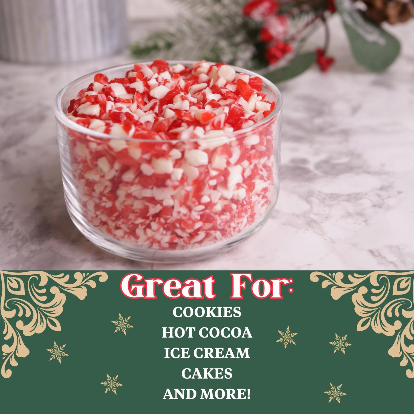 Crushed Peppermint Candy Pieces  Red and White Classic Flavor  Perfect Christmas Dessert and Drink Toppings  Resealable Bag  12 Ounces