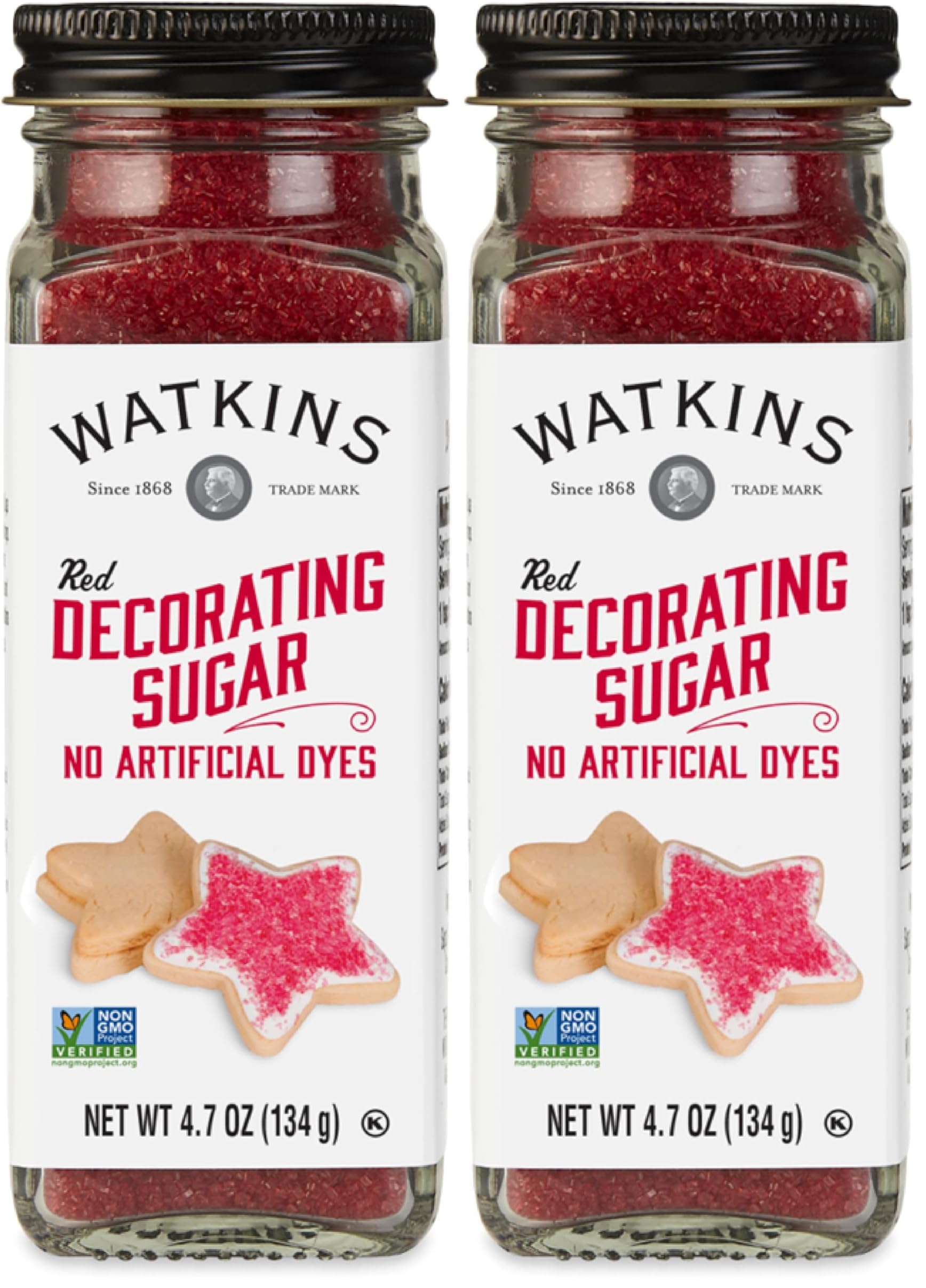 Watkins Red Decorating Sugar, Non-GMO, Kosher, 4.7 Ounce Jar, 2-Pack