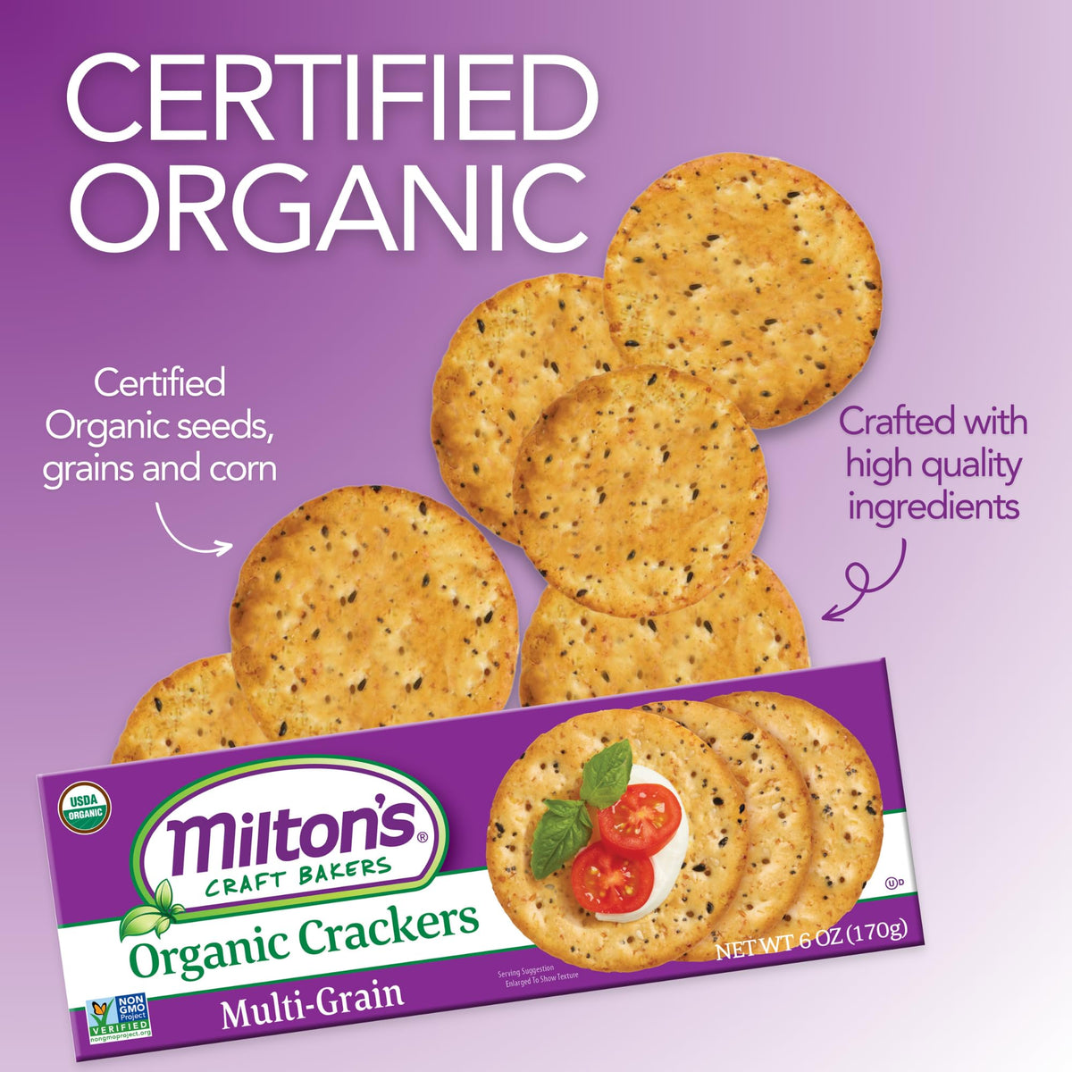Milton'S Craft Bakers Organic Multi-Grain Crackers - Multigrain Crackers, Certified Organic, Non-Gmo, Healthy Crackers, Savory &