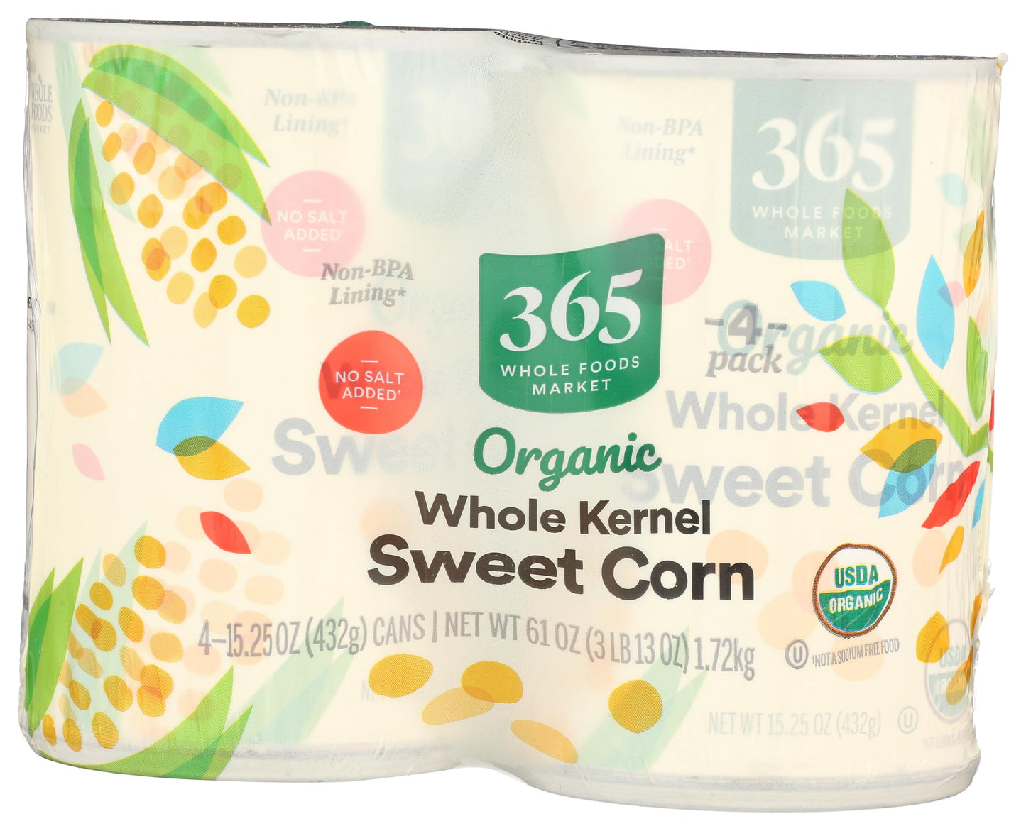 365 by Whole Foods Market  Organic Corn  No Salt Added  15.25 Ounce  4 Pack