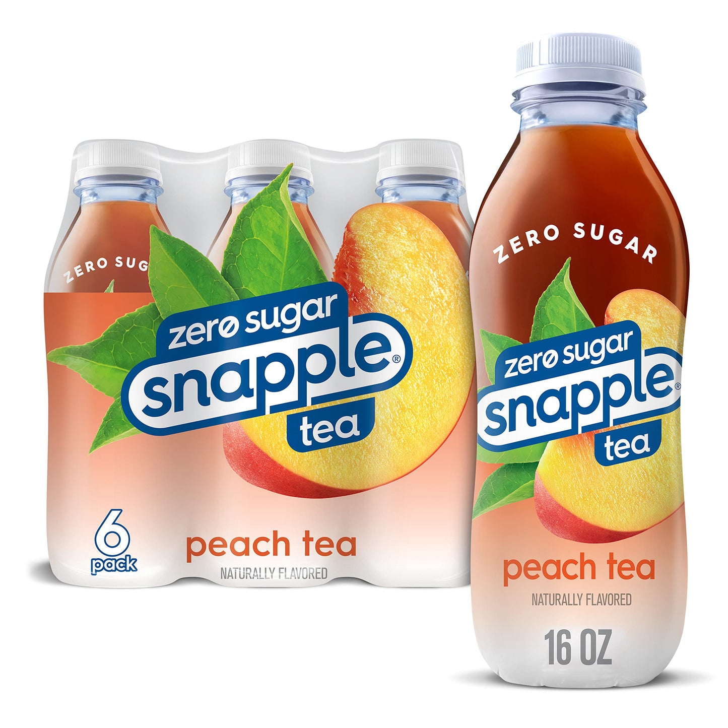 Snapple Zero Sugar Peach Tea  16 fl oz recycled plastic bottle  6 pack