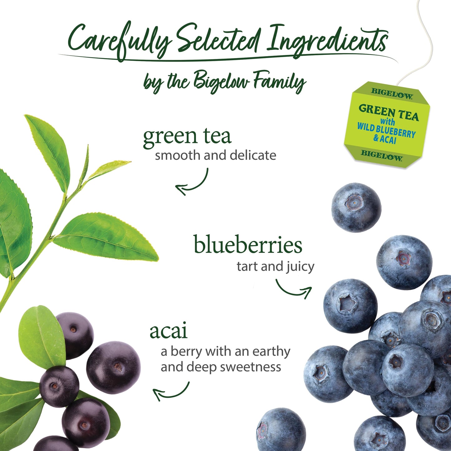 Bigelow Tea Green Tea With Wild Blueberry And Acai, Caffeinated Tea With Wild Blueberry And Acai, 20 Count Box (Pack Of 6), 120