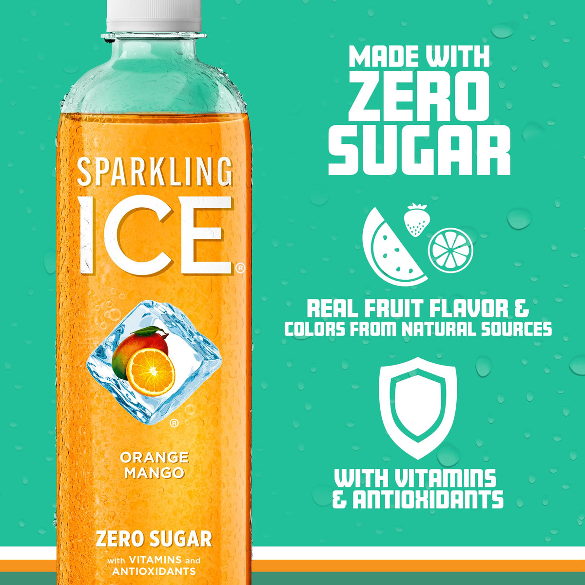 Sparkling Ice Orange Mango Sparkling Water, Zero Sugar, 17 Fl Oz Bottles, Pack of 12