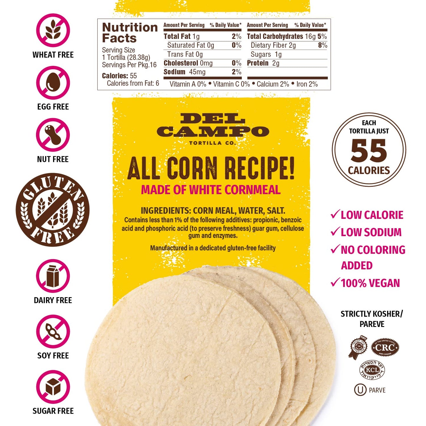 Del Campo Soft Corn Tortillas - 6 Inch Round 1 Lb. Bag. 100% Delicious, Gluten Free, Authentic Mexican Food. Serving Options: Wr