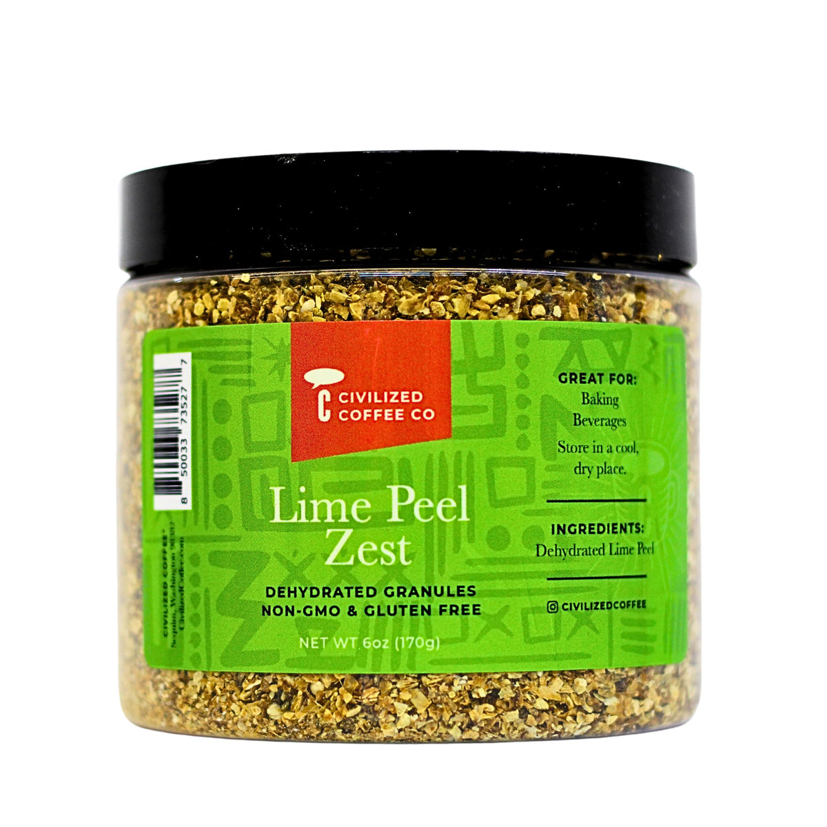 Civilized Coffee Lime Peel Zest Dehydrated Granules for Baking & Drinks Non-GMO & Gluten Free Jar (6 oz)