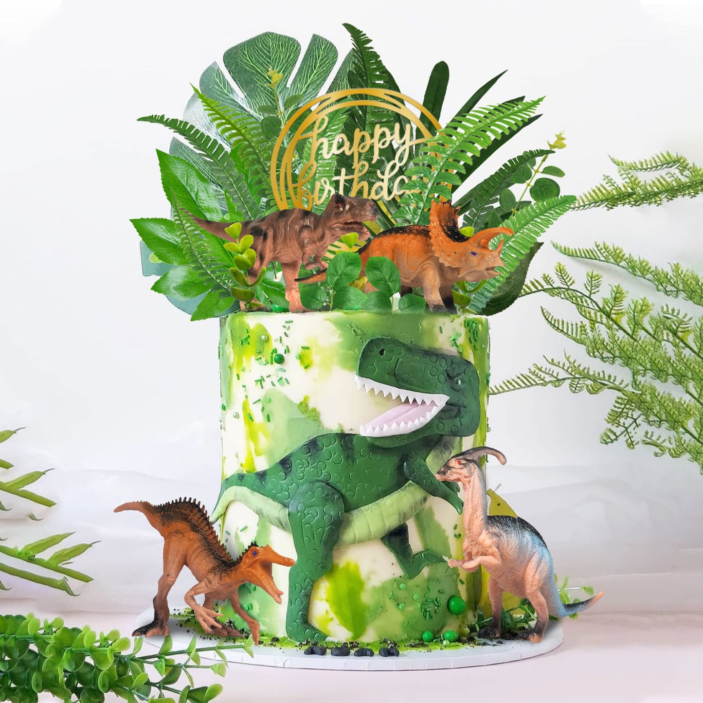 Dinosaur Cake Toppers Dinosaur Toy Figures Model Grass Cake Decorations For Boy Girl Birthday Baby Shower Dinosaur Theme Jungle