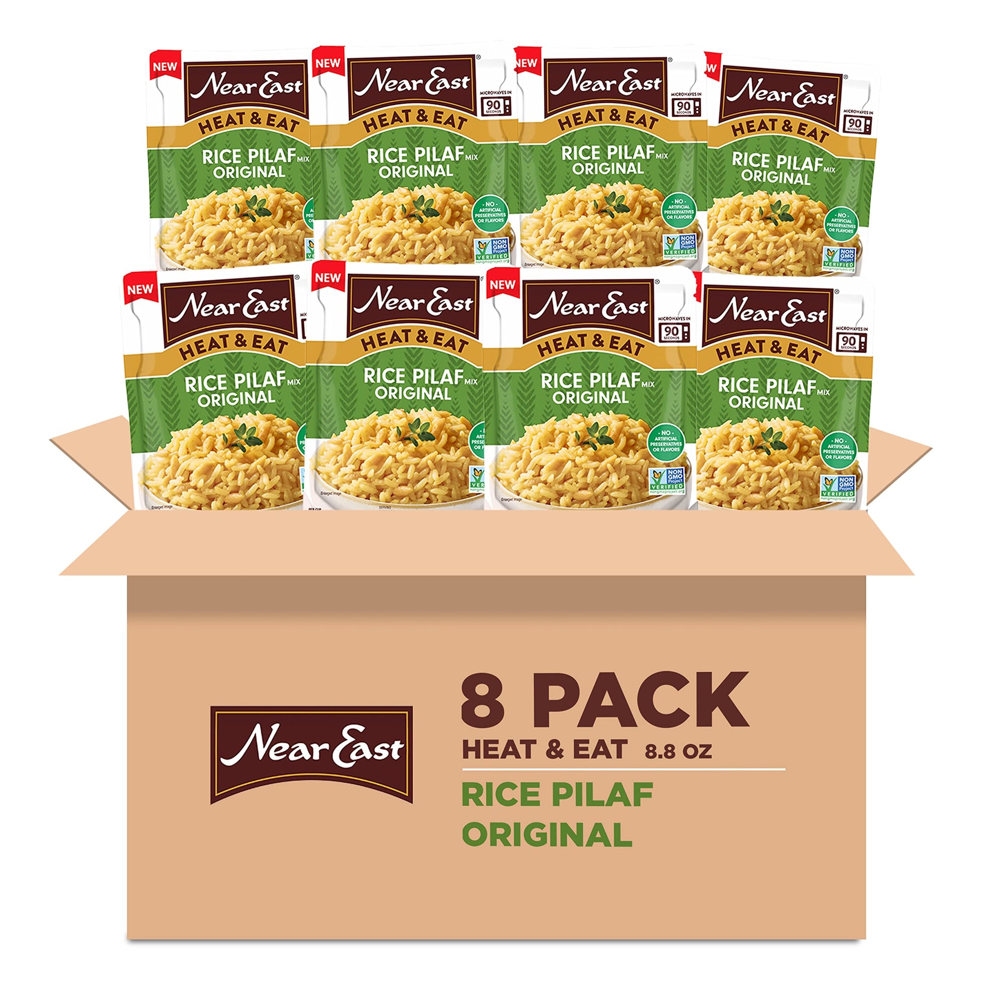 Near East Heat & Eat Rice  Quick Cook Rice  Microwave Rice  Rice Pilaf  Original  8.8oz Pouches (8 Pack)