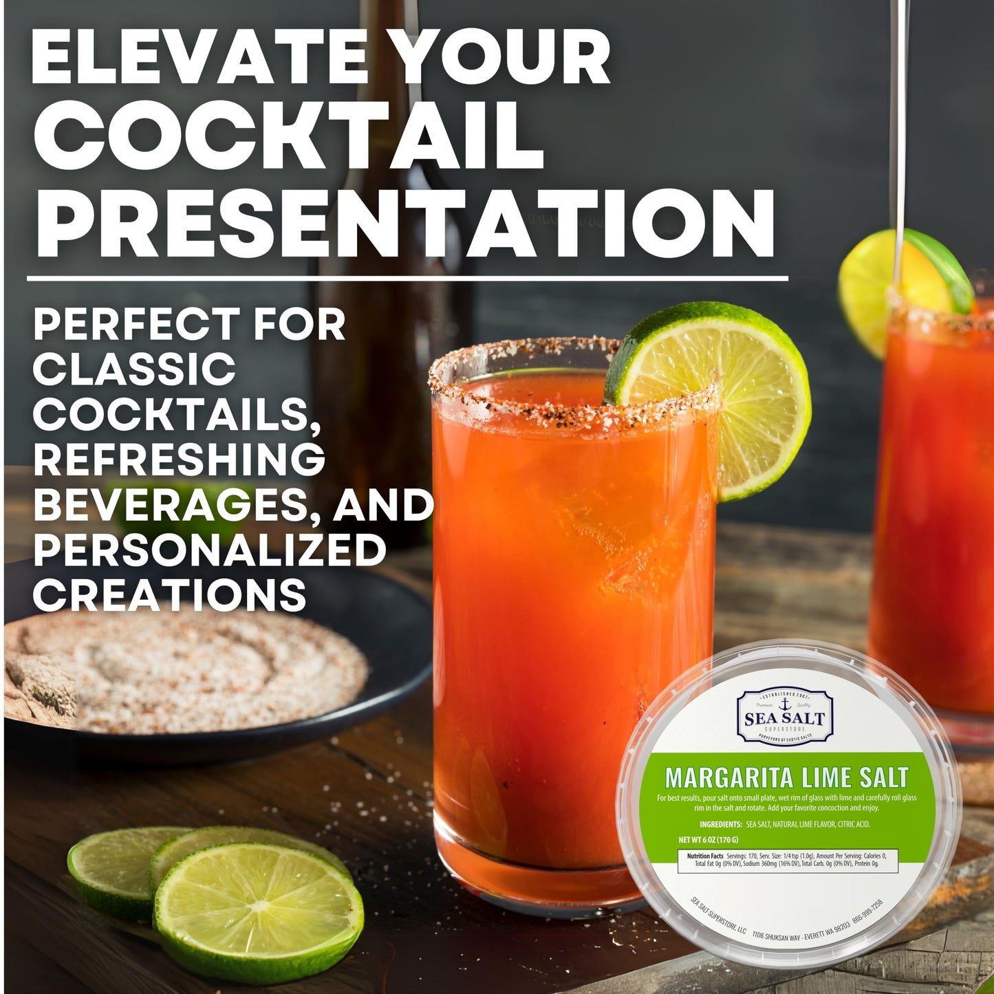 Sea Salt Superstore Margarita Lime Salt Garnishing, 6 oz Tub, Natural Flavor for Cocktails and Drinks