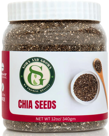 Sown-and-Grown Chia Seeds- 12oz Omega-3  Non-GMO  Keto Friendly  Source of Fiber and Chia Seeds for Weight Management