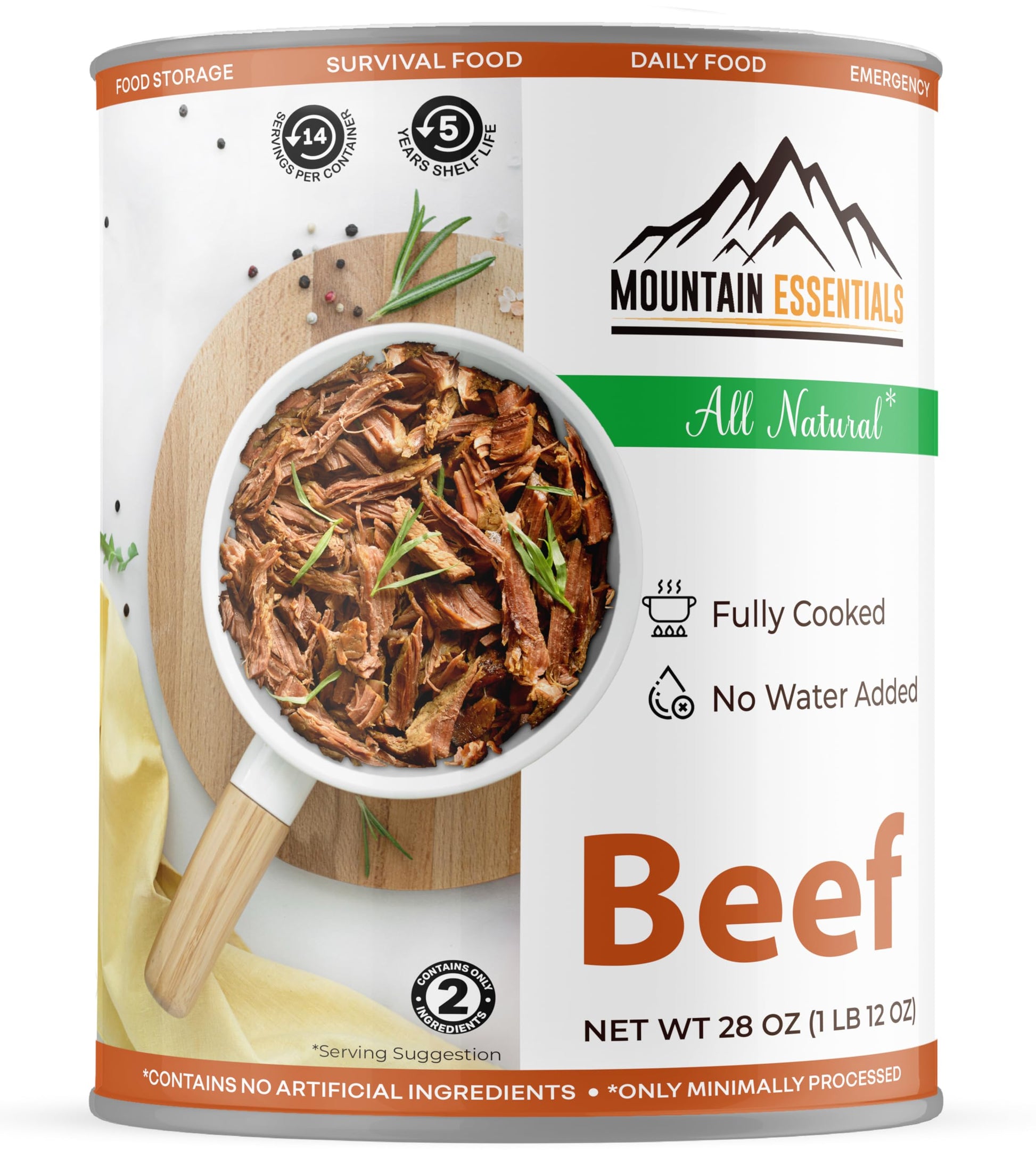 MOUNTAIN ESSENTIALS All Natural Canned Beef, Gluten Free, 28 Oz, Ready to Eat, Emergency Food, Pack of 1