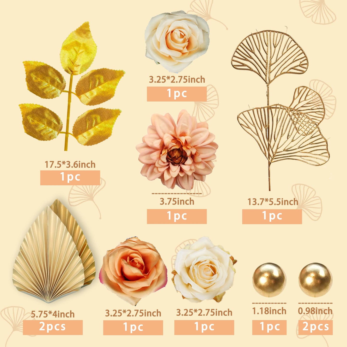 Drwate Cake Topper, 11Pcs Boho Flower Gold Leaves Cake Decorations For Wedding Baby Shower Birthday Party Supplies