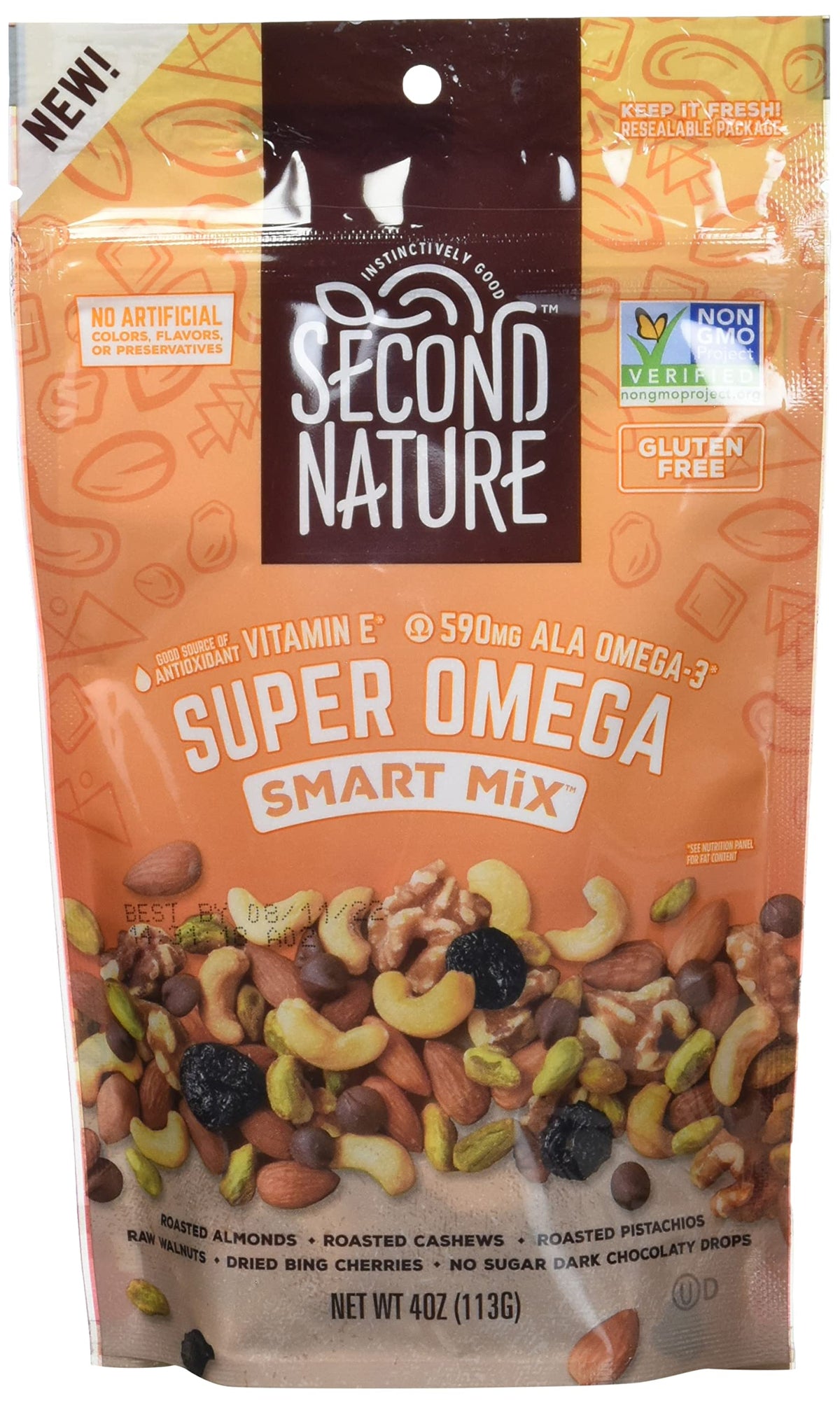 Second Nature Super Omega Smart Snack Mix - 4 Oz Individual Snack Packs (Pack Of 6) - Certified Gluten-Free Snack, Ideal For Tra