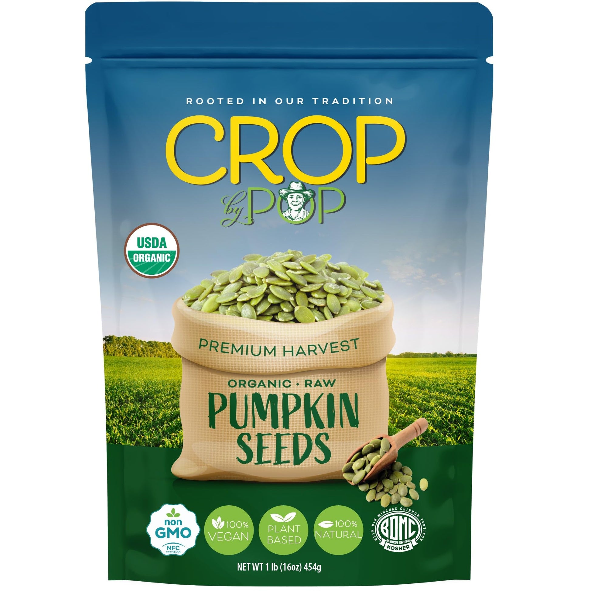 Crop By Pop - Organic Raw Pumpkin Seeds (16 Oz - 1 Lb) Packed Fresh In Resealable Bag - Usda Organic  Non Gmo - Naturally Grown  Vegan  Kosher