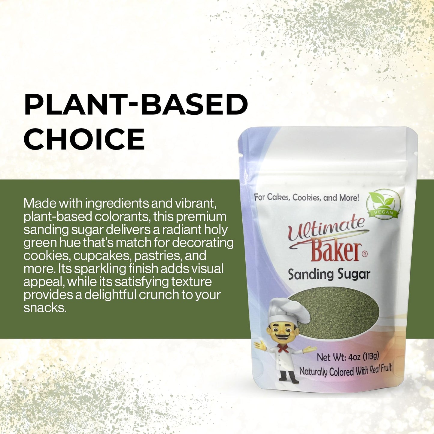 Ultimate Baker Sanding Sugar, Holly Green, Medium Crystal, 4oz