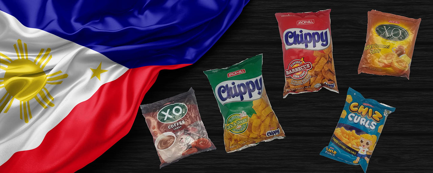 Filipino Snacks Box Variety Pack Assortment Of 10 Authentic Food Products Like Boy Bawang, Lucky Me, Jacknjill, Skyflakes And More With Philippines Flag And Pride Stickers