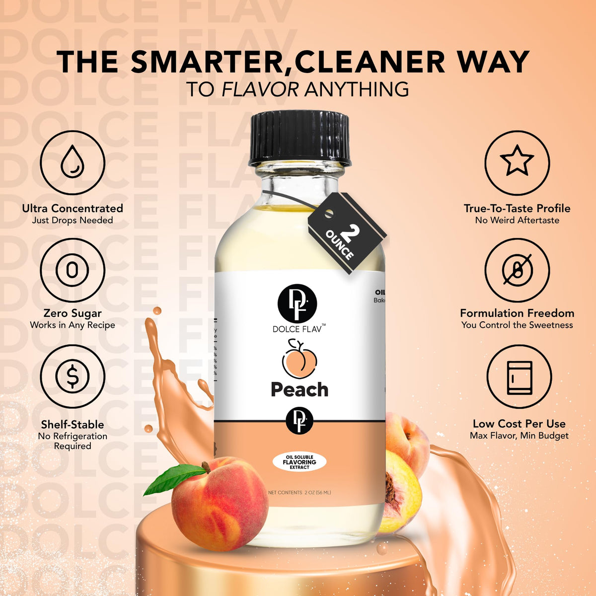 Dolce Foglia Peach Flavoring Oil - Multipurpose 8 Oz. for Baking, Candy Making, Lip Balm, Ice Cream
