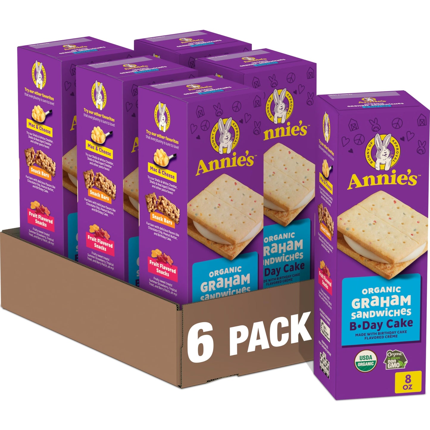AnnieS Organic Graham Sandwich Cookies  Birthday Cake  12 Cookies  8 Oz. (Pack Of 6)