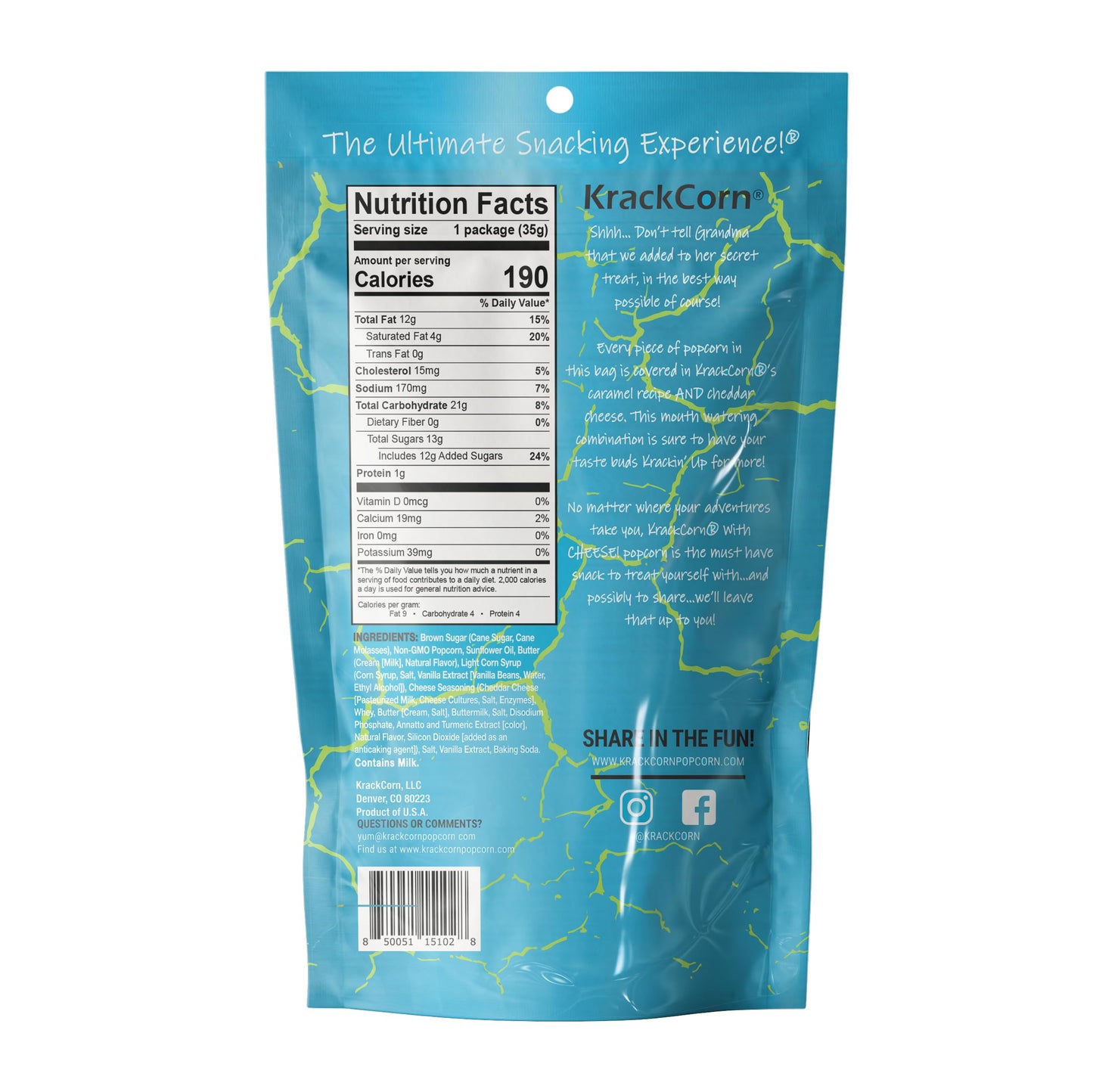 Krackcorn Cheddar Cheese Popcorn - Gluten-Free, Non-Gmo Cheddar And Caramel Popcorn, Sweet And Salty Corn Gourmet Snack - Delicious Treat For Family Parties, Movie Nights - 1.25 Ounce (Pack Of 12)