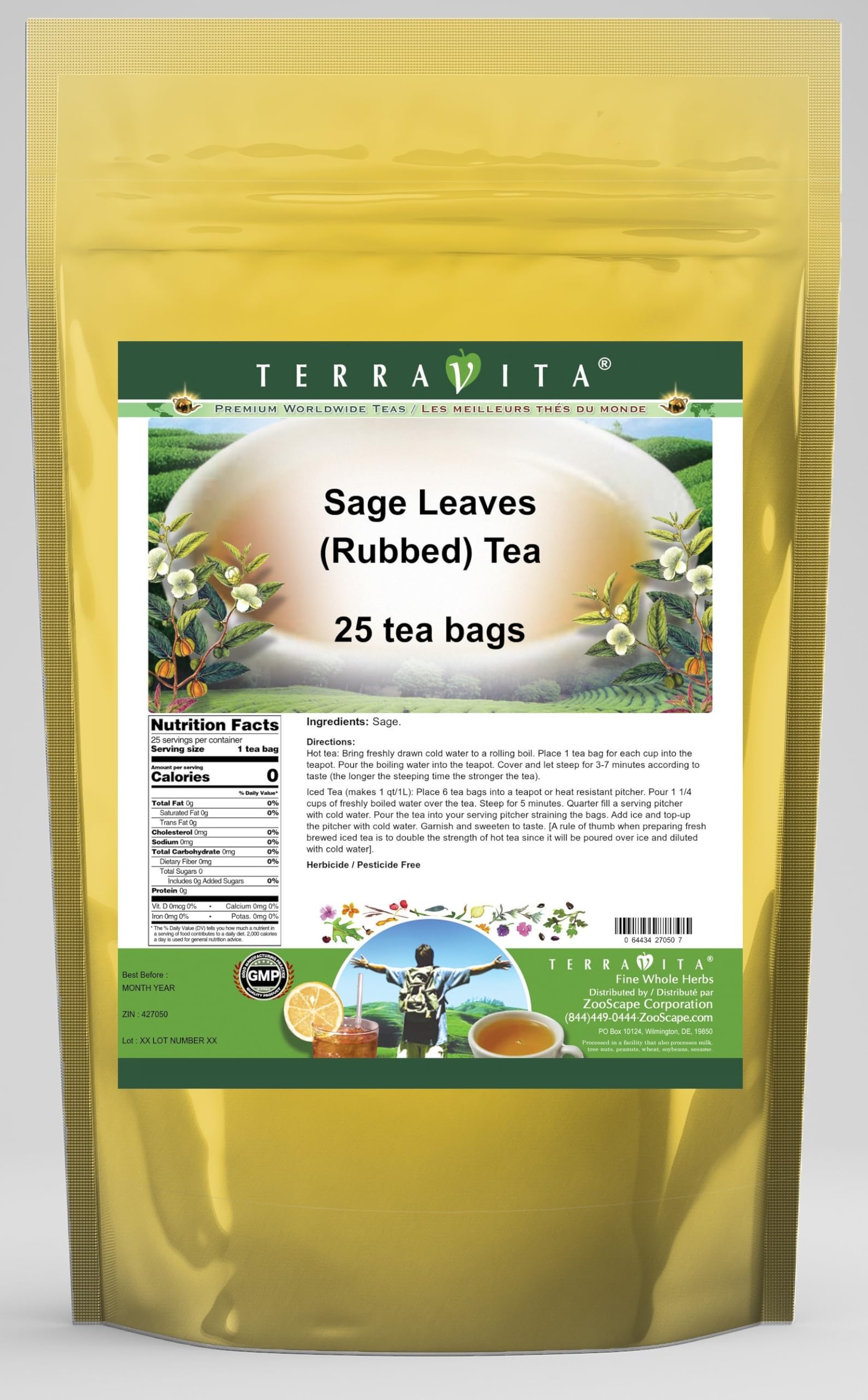 Sage Leaves (Rubbed) Tea (25 tea bags, ZIN: 427050)