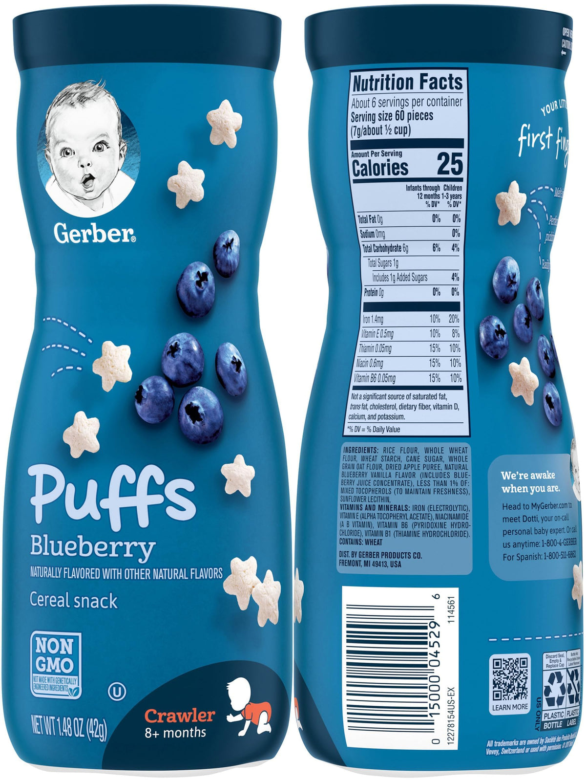 Gerber Graduates Puffs Cereal Snack, Assorted Flavors, 1.48 Ounce, 6 Count