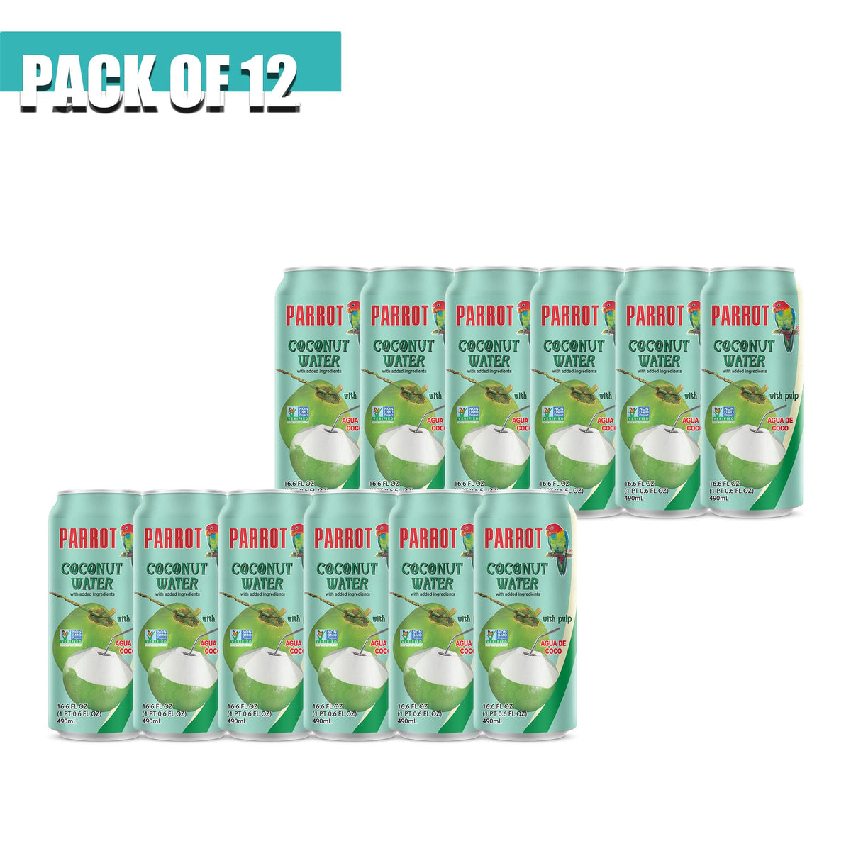Parrot Brand Coconut Water with Pulp 16.6 fl. oz.(Pack of 12)