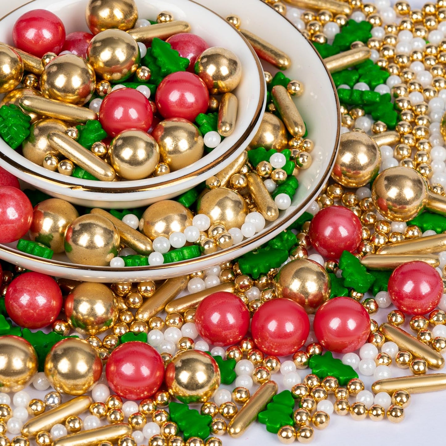 Twisweet Christmas Sprinkles, Gold and Red Pearls for Cake Decorating, Edible Christmas Tree Sugar Sprinkles for Baking, Candy P