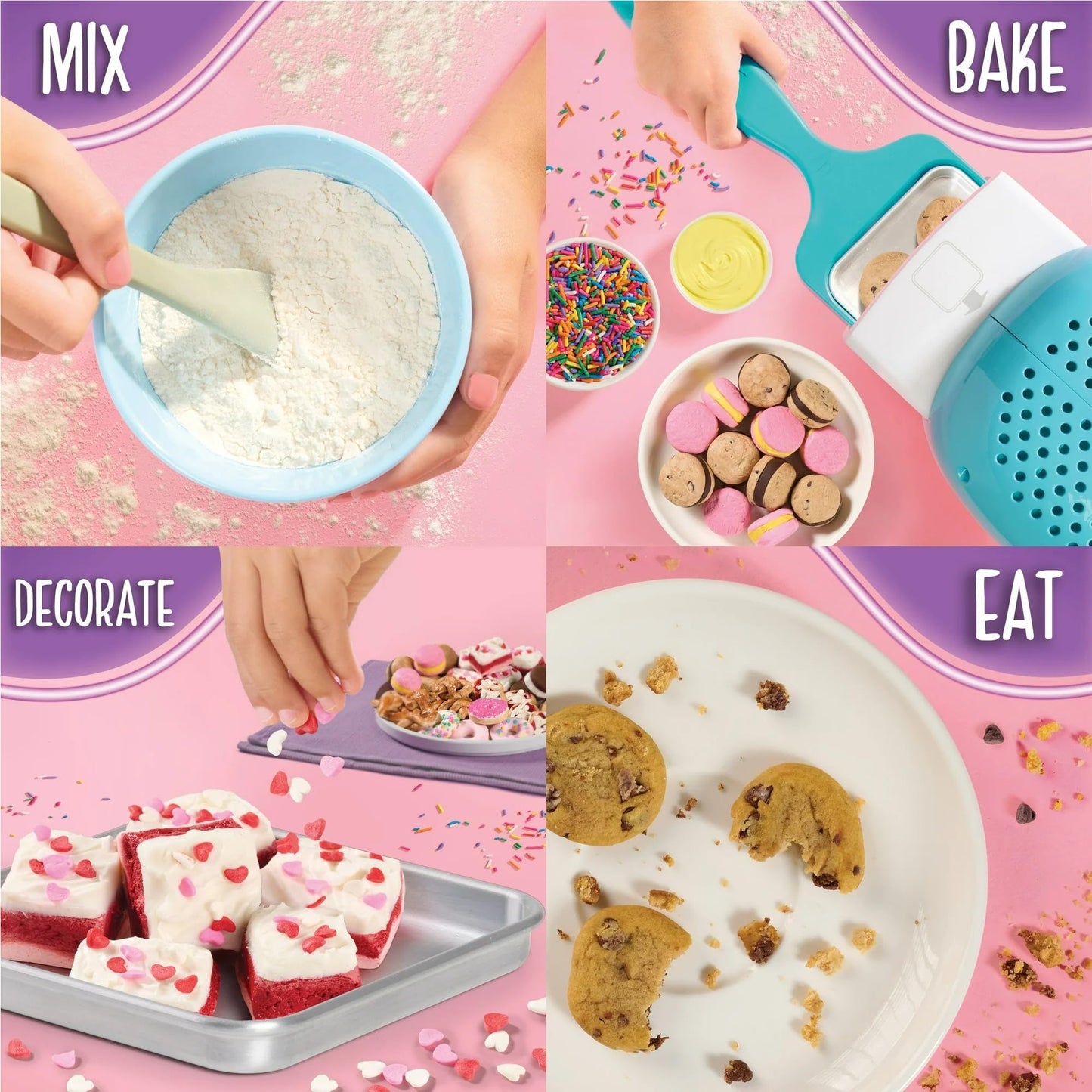 Easy Baking Oven Bundle - Includes Pizza & Cookie Mix, Spatula, Whisk, Pan, Pink Apron