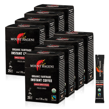 Mount Hagen 25 Count Single Serve Instant Coffee Packets - 8 Pack | Organic Medium Roast Arabica Beans | Eco-friendly, Fair-Trad
