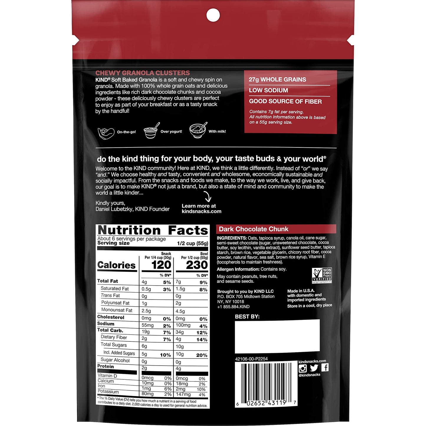 KIND Soft Baked Granola, Dark Chocolate Chunk, 11 oz (Pack of 5) - Delicious Snack