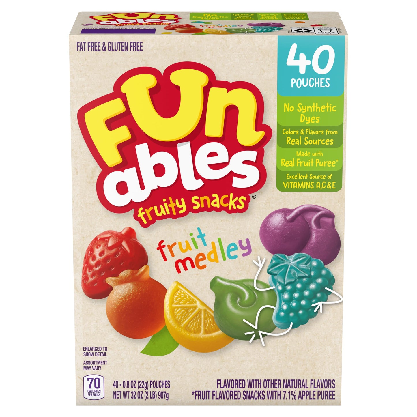 Funables Fruit Snacks, Fruit Medley Flavored Snacks, 32 oz 40 ct