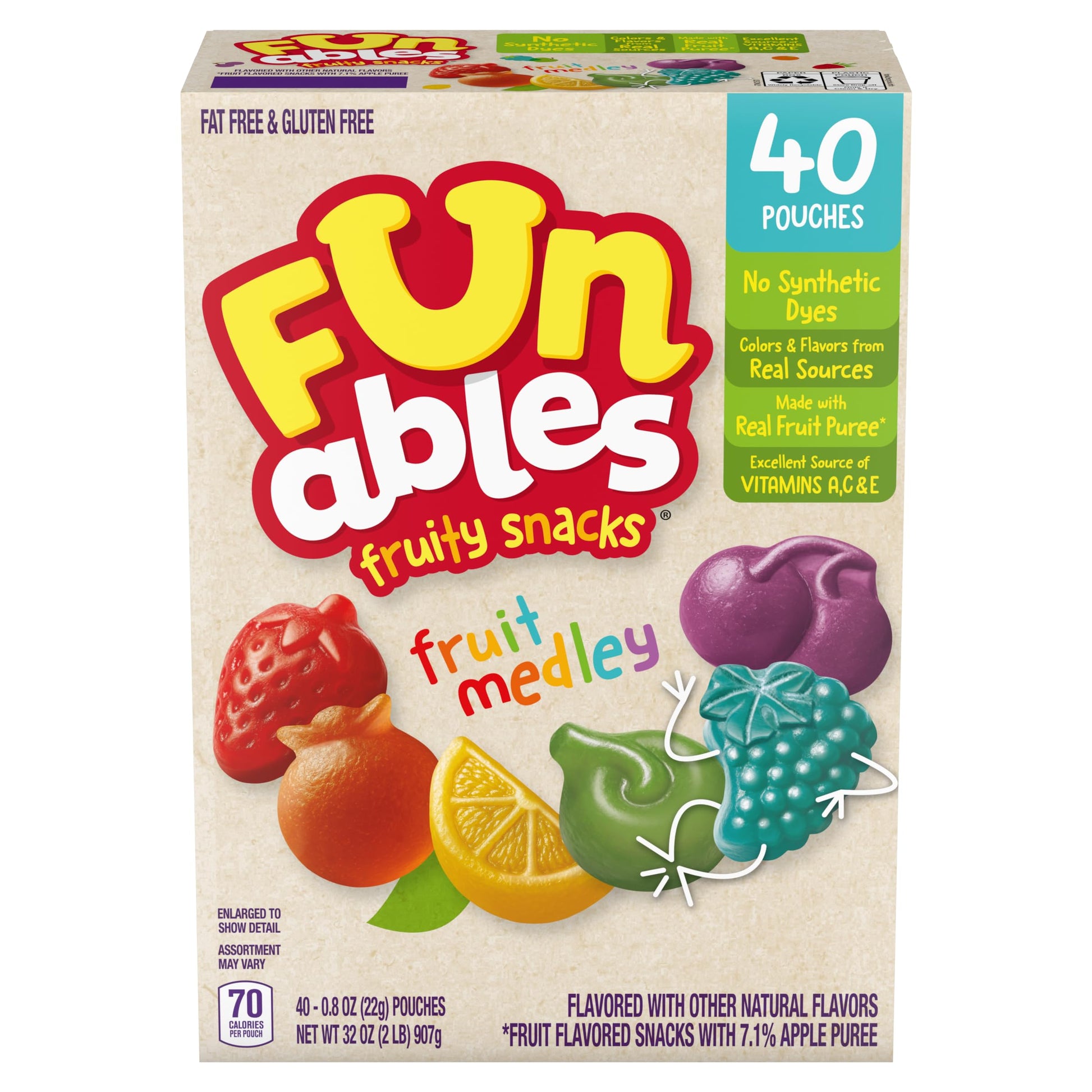 Funables Fruit Snacks, Fruit Medley Flavored Snacks, 32 oz 40 ct