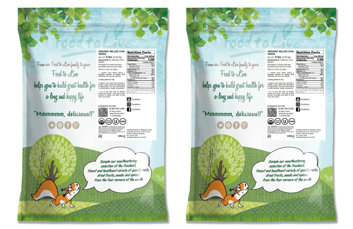 Food To Live Organic Chia Seeds Powder, 16 Pounds Non-Gmo Meal, Ground Raw, Cold Milled, Kosher, Vegan, Bulk. Rich In Omega-3, F