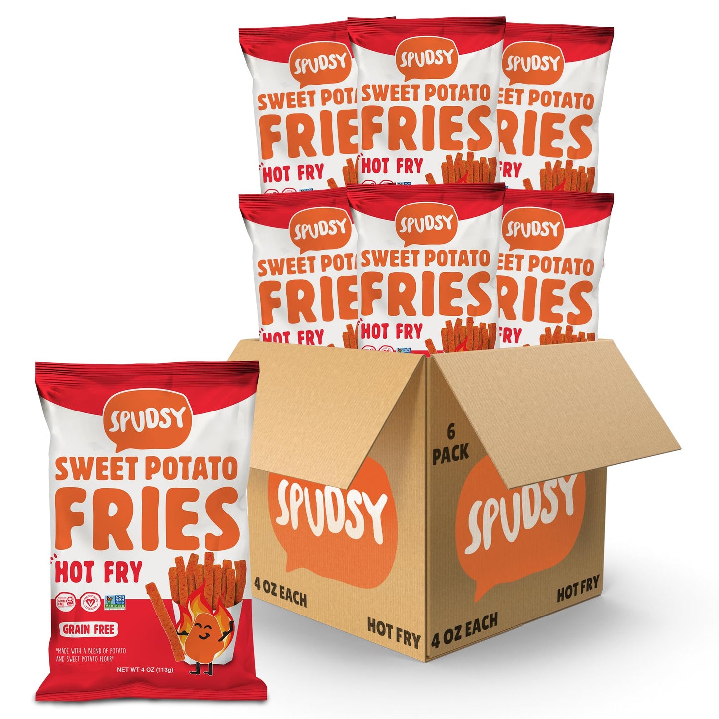 Spudsy Hot Fries - Spicy Sweet Potato Fries | Vegan, Gluten Free Veggie Straws| Plant-Based, Non-GMO, Kosher, Superfood Snack | 