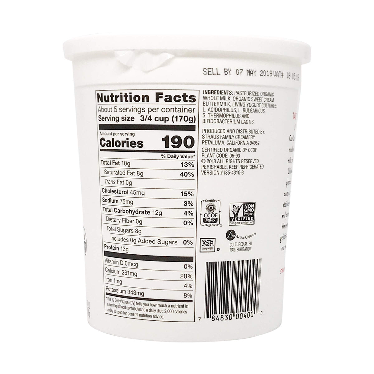 Straus Family Creamery Greek Yogurt, Plain, Organic, 32 oz