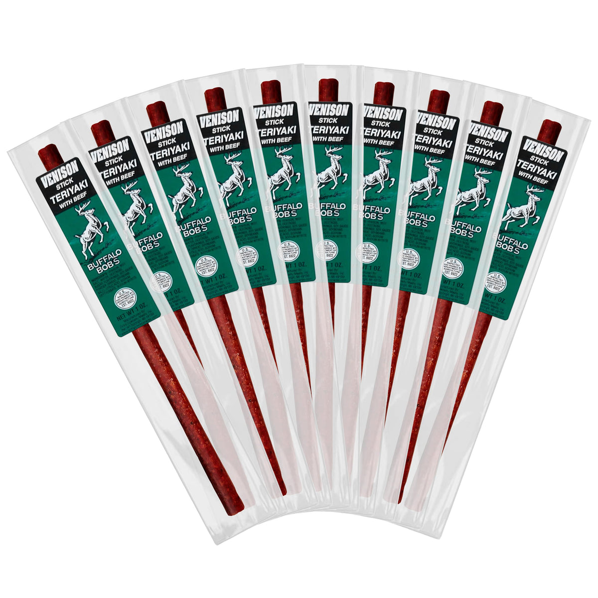 Buffalo Bob's Wild Game Meat Snack Stick - Venison Teriyaki Stick 10 Pack