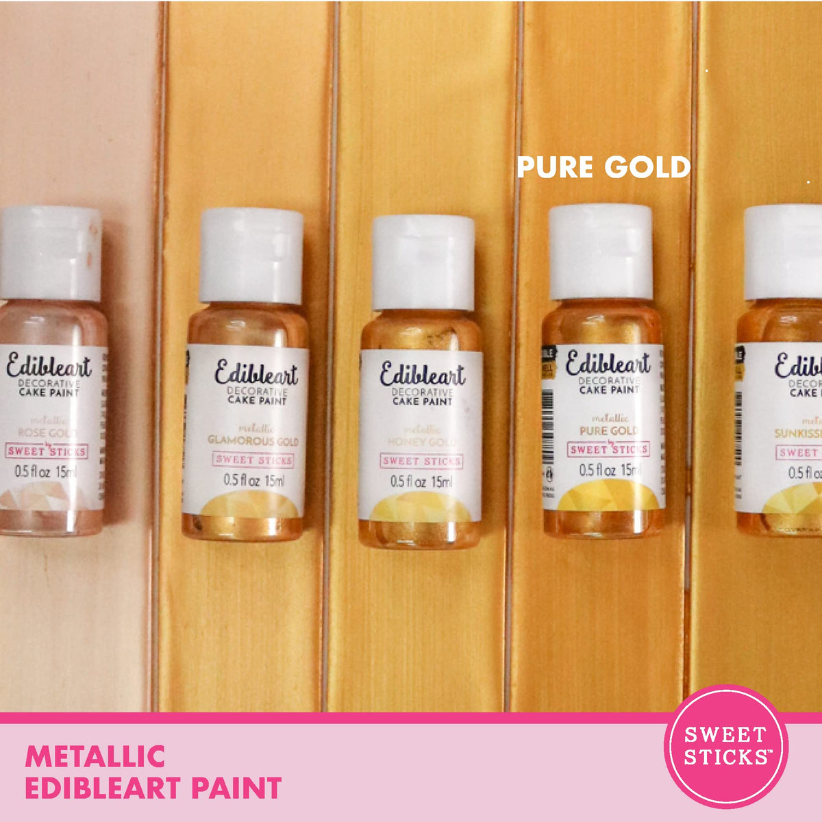 SWEET STICKS Edible Art Cake Paint Set of 2, Metallic Pure Gold, 0.5 Oz (15 mL) Each, Transparent Color