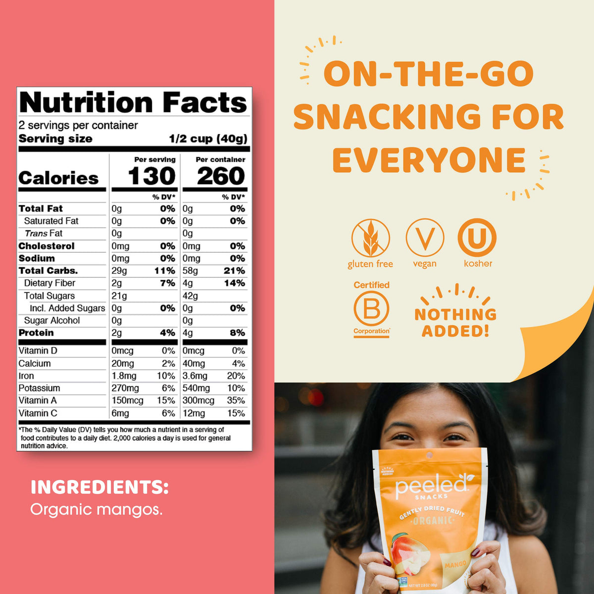 Peeled Snacks Organic Dried Fruit – Healthy, Vegan Snacks For On-The-Go Lunch And More Mango 2.8 Oz (Pack Of 12)